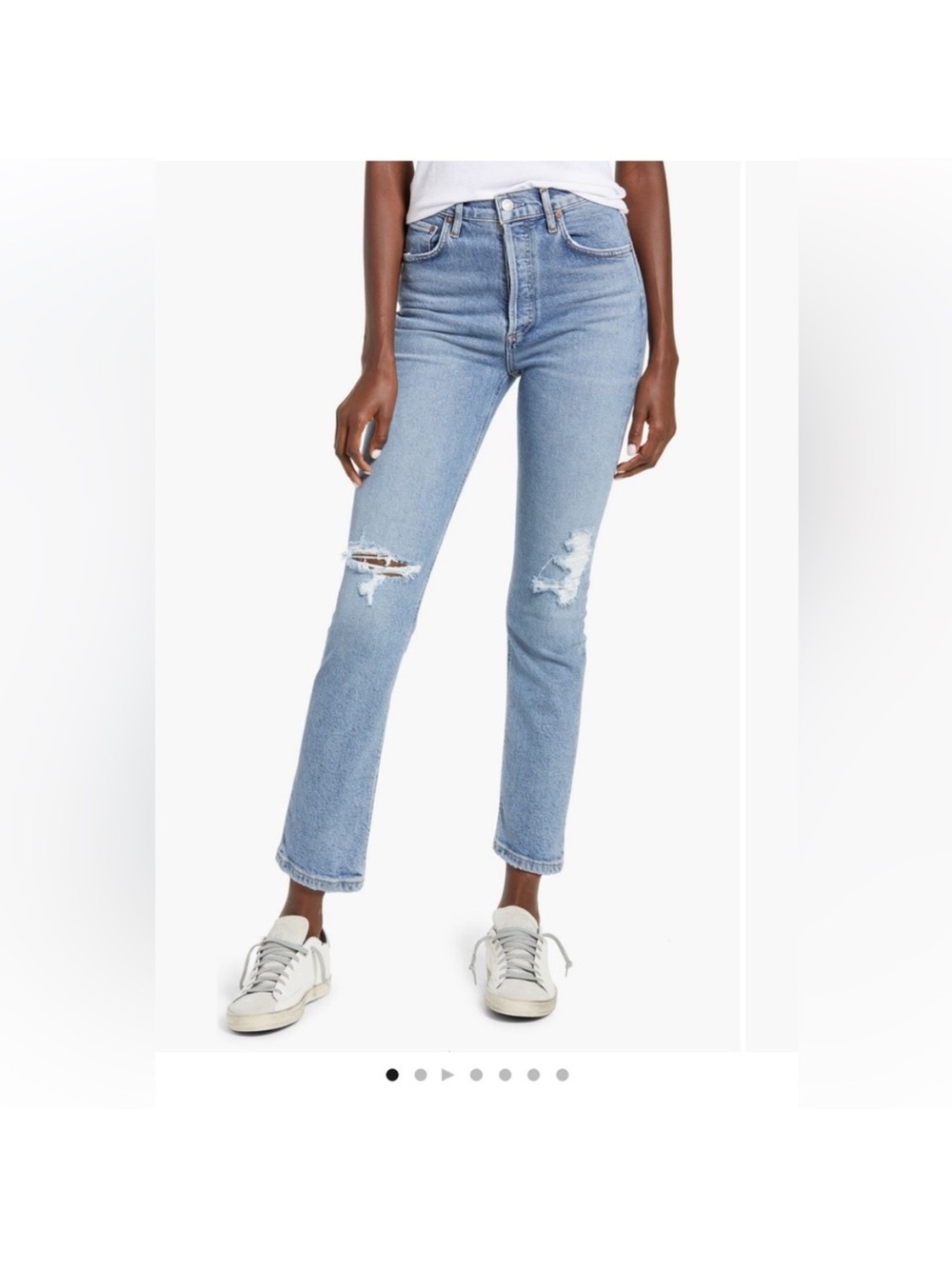 Agolde Riley Distressed Straight Leg Jeans - Light Blue